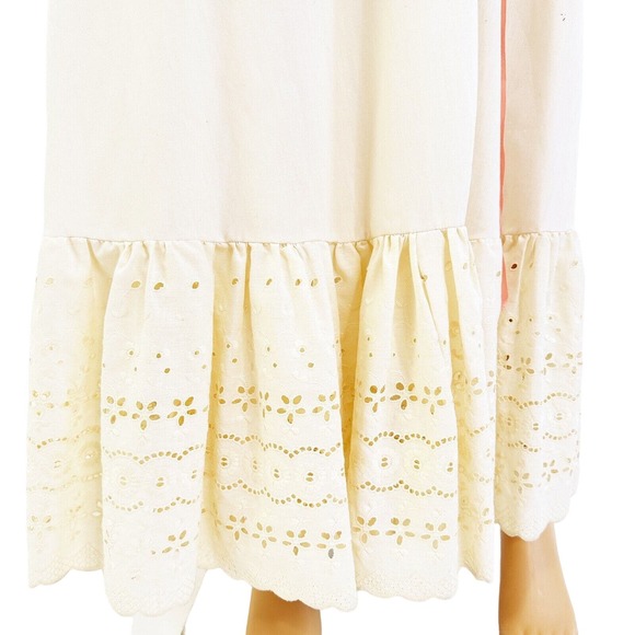 Vintage Ivory Cotton Eyelet Lace Cottagecore Peasant Dress Boho Hippie 60s 70's - Picture 14 of 16
